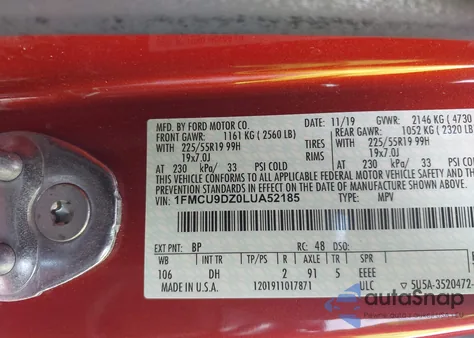 2020 Ford Escape Titanium Hybrid из США, поврежденный, VIN 1FMCU9DZ0LUA52185